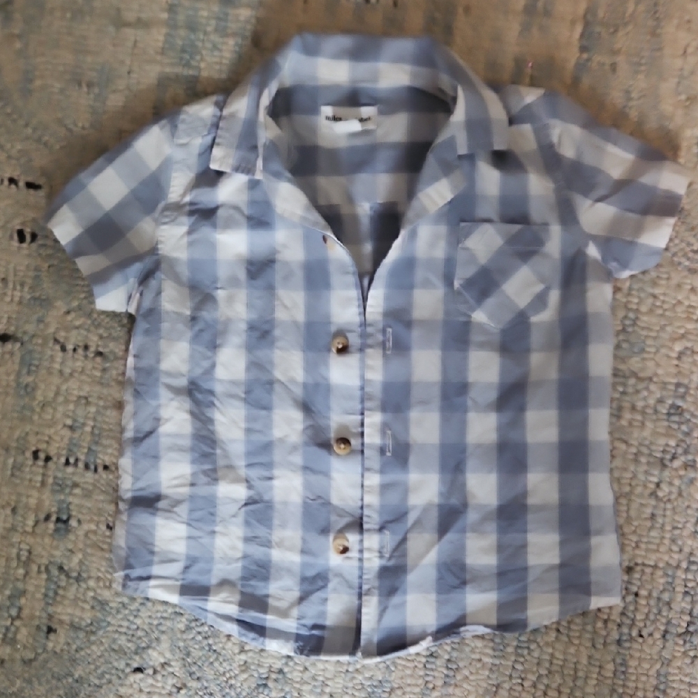 Kids Light Blue Plaid Button-Up Shirt